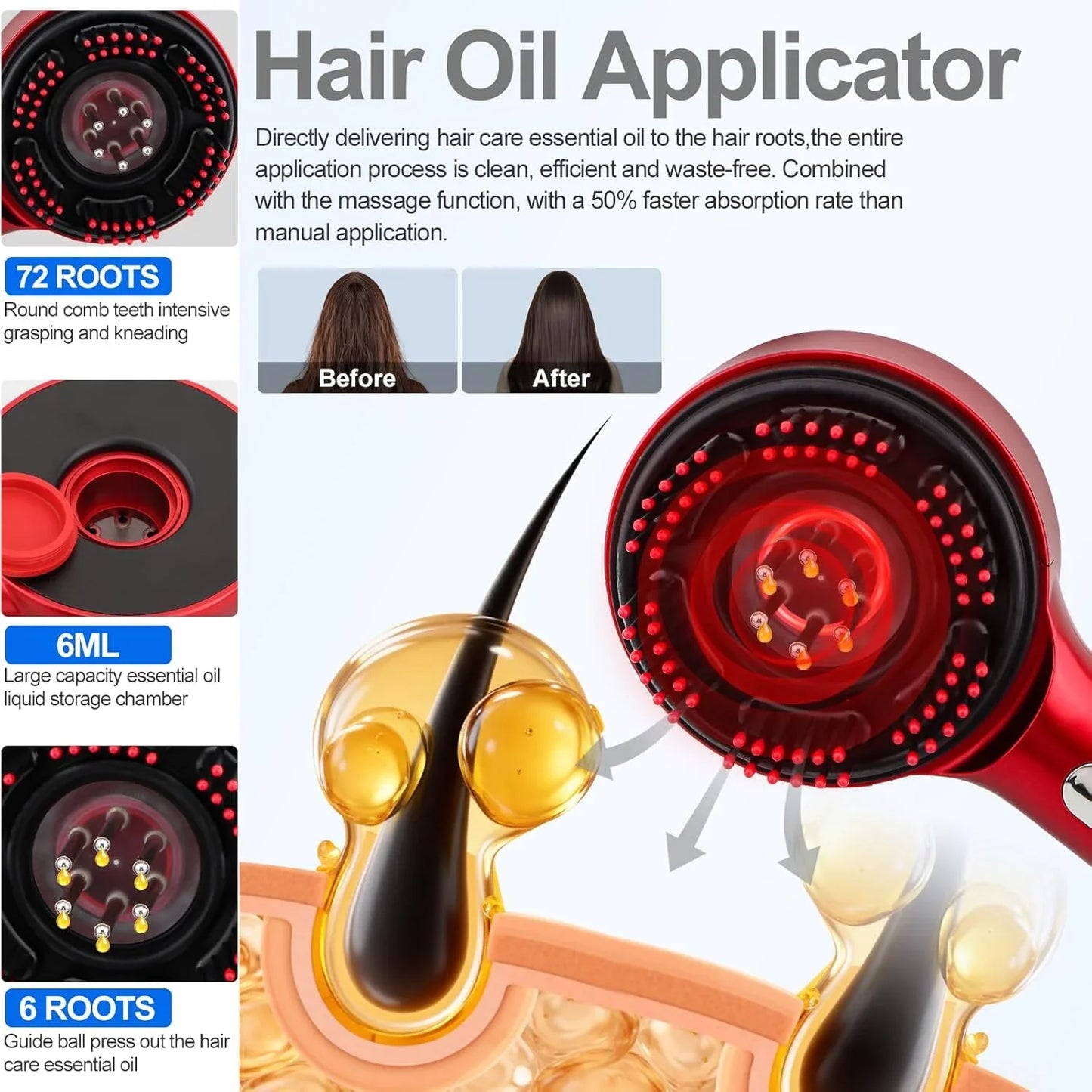 Hair Oil Applicator Comb with Scalp Massager – Anti Hair Fall Oil Dispenser Comb