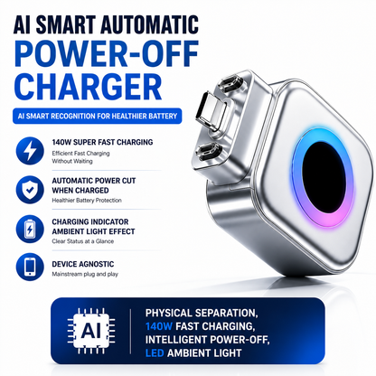 140W Intelligent Fast Charging Adapter - Auto-Disconnect USB-C Wall Charger